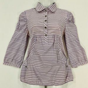 Lilac Gingham Checkered Long Blouse